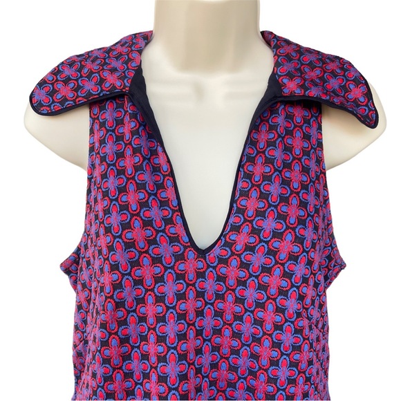 Anthropologie Maeve Collared Floral Sleeveless V Neck Mini Dress Retro Vibe - Picture 2 of 5